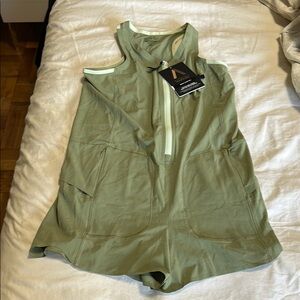 Athleta Girl + Allyson Felix Legend Heart The Hustle Olive Zip-Up Romper